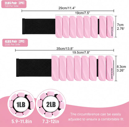 Ankle Weights Set of 2 (1 lb/2 lb Each) for Women Men Adjustable Wrist Bracelet for Home Gym Weighted Bangles Wristbands Leg Arm Weights for Walking Swimming Running Pilates Yoga Gym