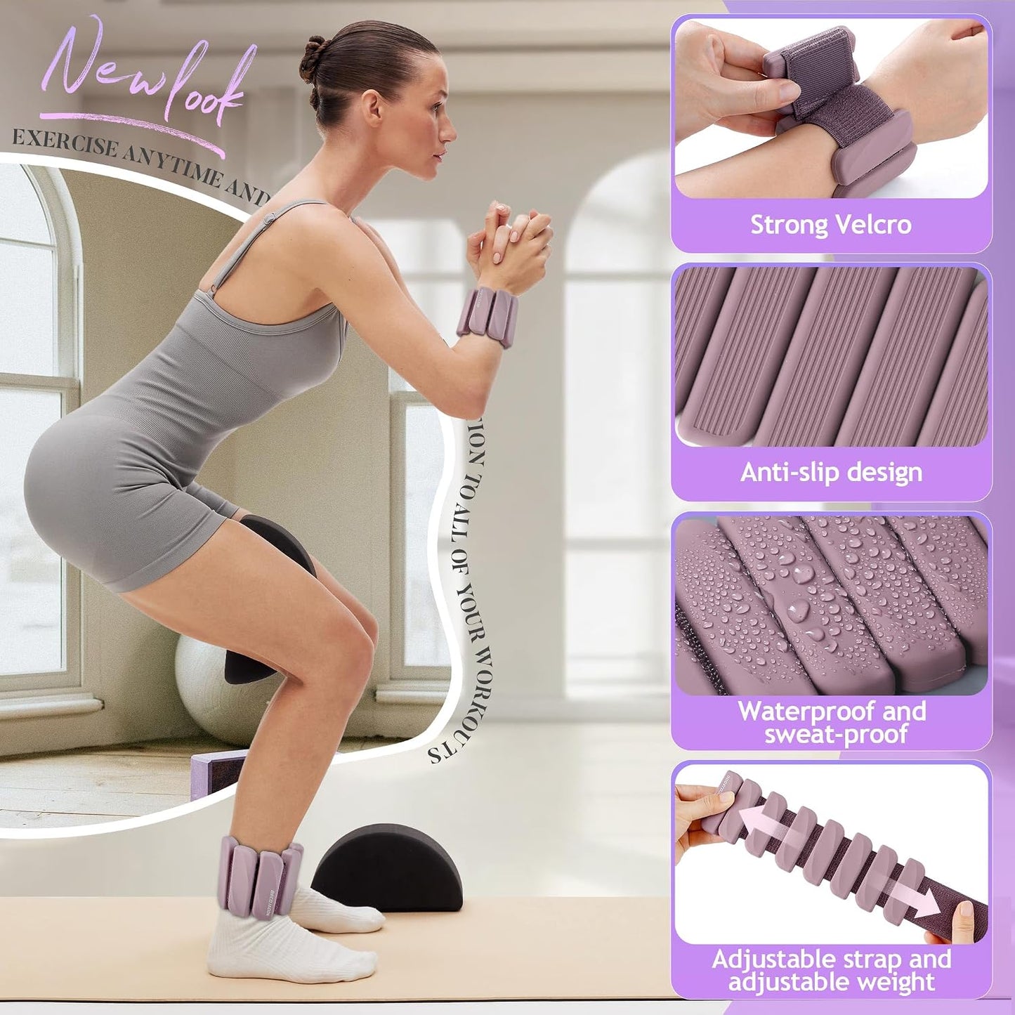Ankle Weights Set of 2 (1 lb/2 lb Each) for Women Men Adjustable Wrist Bracelet for Home Gym Weighted Bangles Wristbands Leg Arm Weights for Walking Swimming Running Pilates Yoga Gym