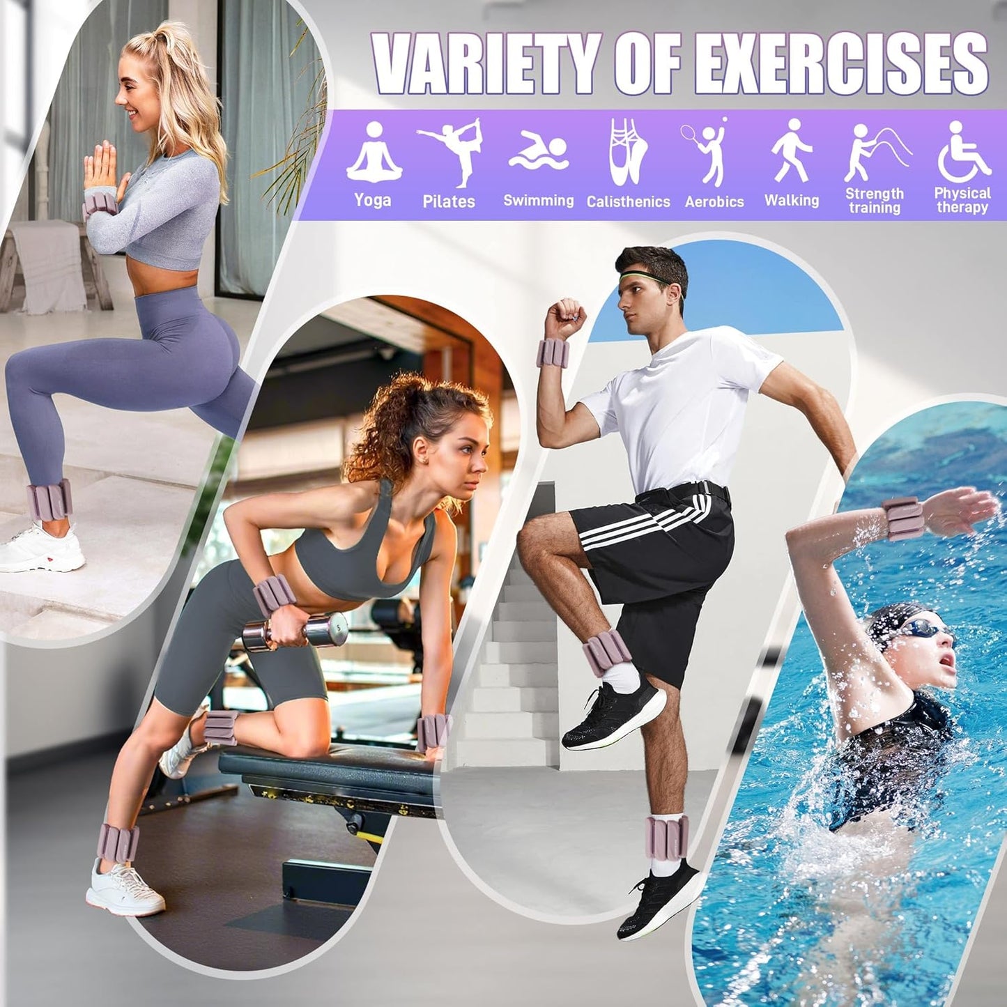 Ankle Weights Set of 2 (1 lb/2 lb Each) for Women Men Adjustable Wrist Bracelet for Home Gym Weighted Bangles Wristbands Leg Arm Weights for Walking Swimming Running Pilates Yoga Gym
