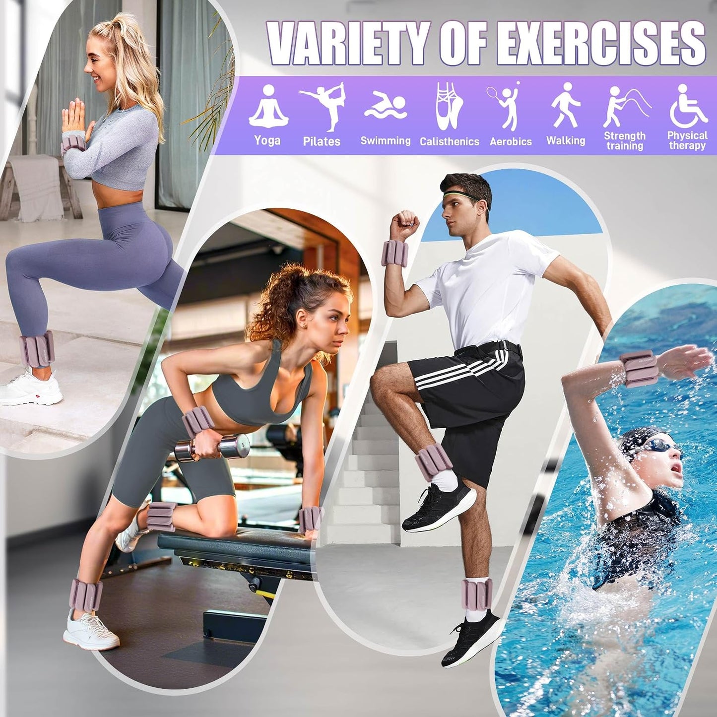Ankle Weights Set of 2 (1 lb/2 lb Each) for Women Men Adjustable Wrist Bracelet for Home Gym Weighted Bangles Wristbands Leg Arm Weights for Walking Swimming Running Pilates Yoga Gym