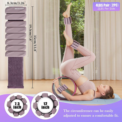 Ankle Weights Set of 2 (1 lb/2 lb Each) for Women Men Adjustable Wrist Bracelet for Home Gym Weighted Bangles Wristbands Leg Arm Weights for Walking Swimming Running Pilates Yoga Gym