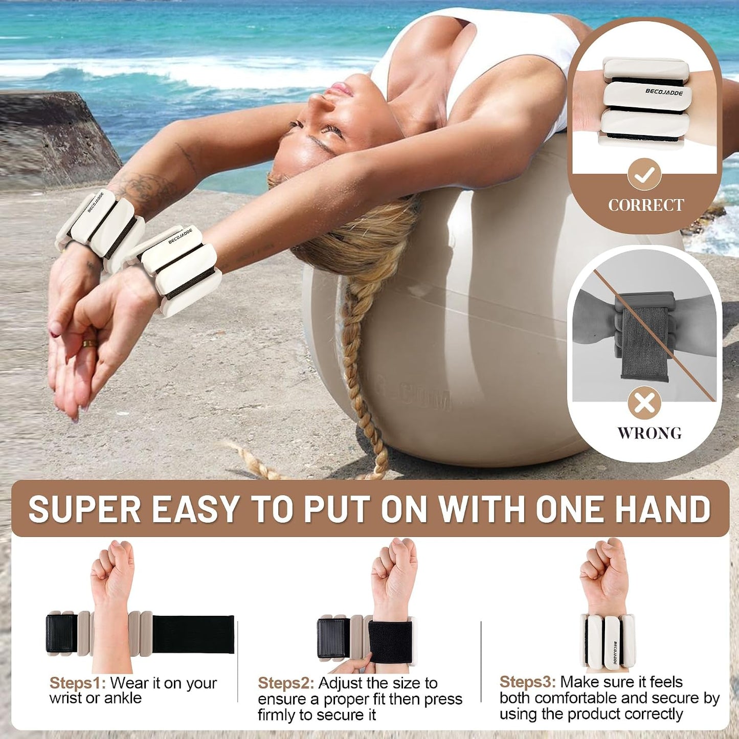 Ankle Weights Set of 2 (1 lb/2 lb Each) for Women Men Adjustable Wrist Bracelet for Home Gym Weighted Bangles Wristbands Leg Arm Weights for Walking Swimming Running Pilates Yoga Gym