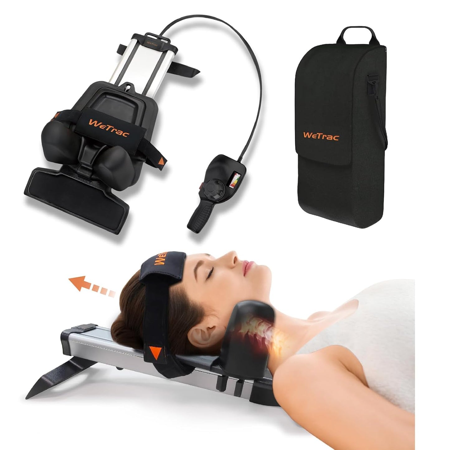 WeTrac Cervical Neck Traction Device, Relaxer and Stretcher, Pain Relief for Spinal Decompression, Relieving Pinched Nerves, and Cervical Pain, Home Use, with Travel Bag