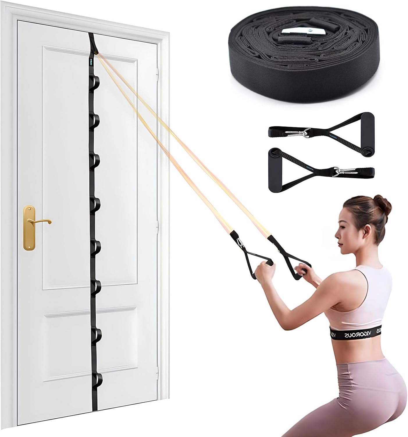 Door Anchor Strap for Resistance Bands Exercises, Multi Point Anchor Gym Attachment for Home Fitness, Portable Door Band Resistance Workout Equipment, Easy to Install, Punch-Free, Nail-Free