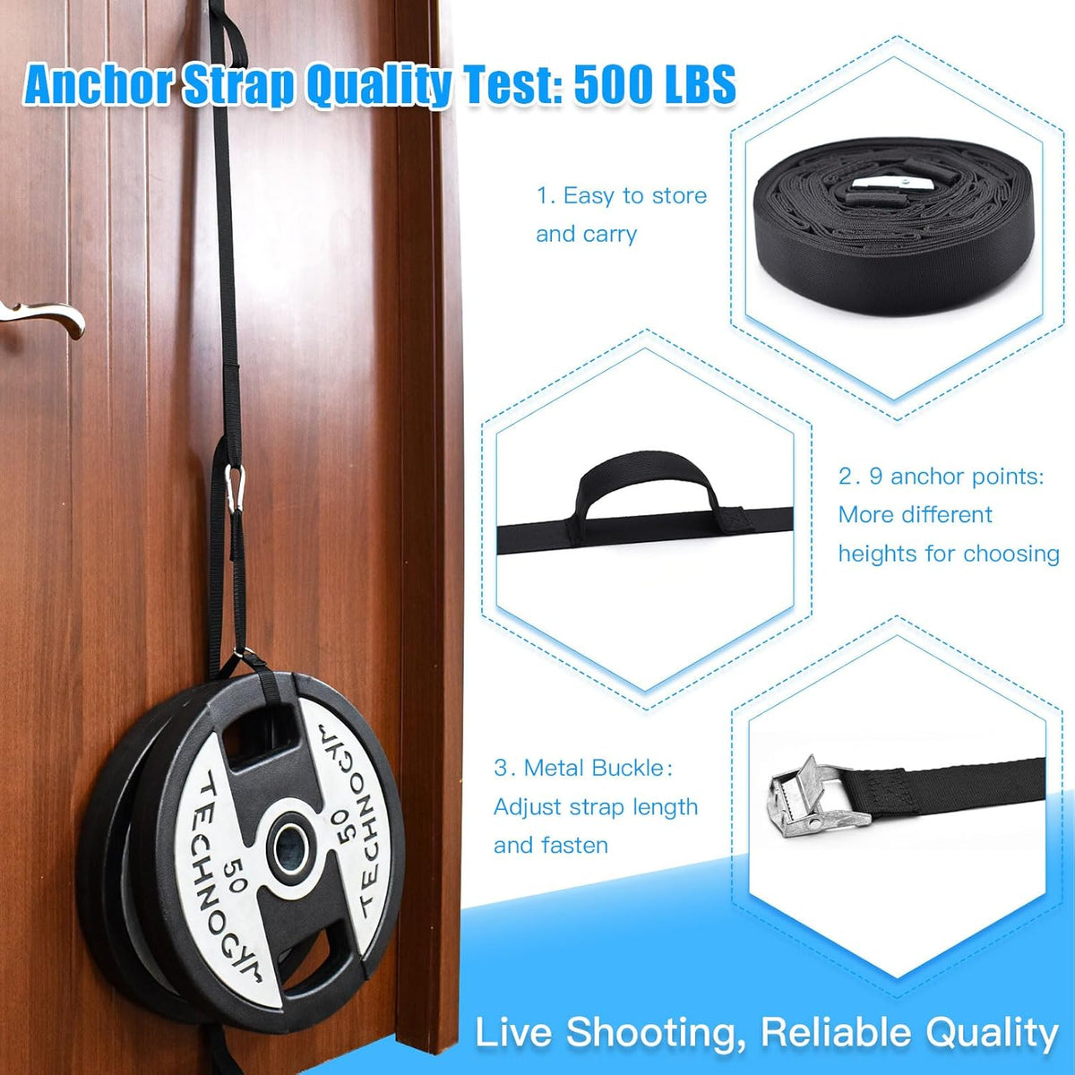 Door Anchor Strap for Resistance Bands Exercises, Multi Point Anchor Gym Attachment for Home Fitness, Portable Door Band Resistance Workout Equipment, Easy to Install, Punch-Free, Nail-Free