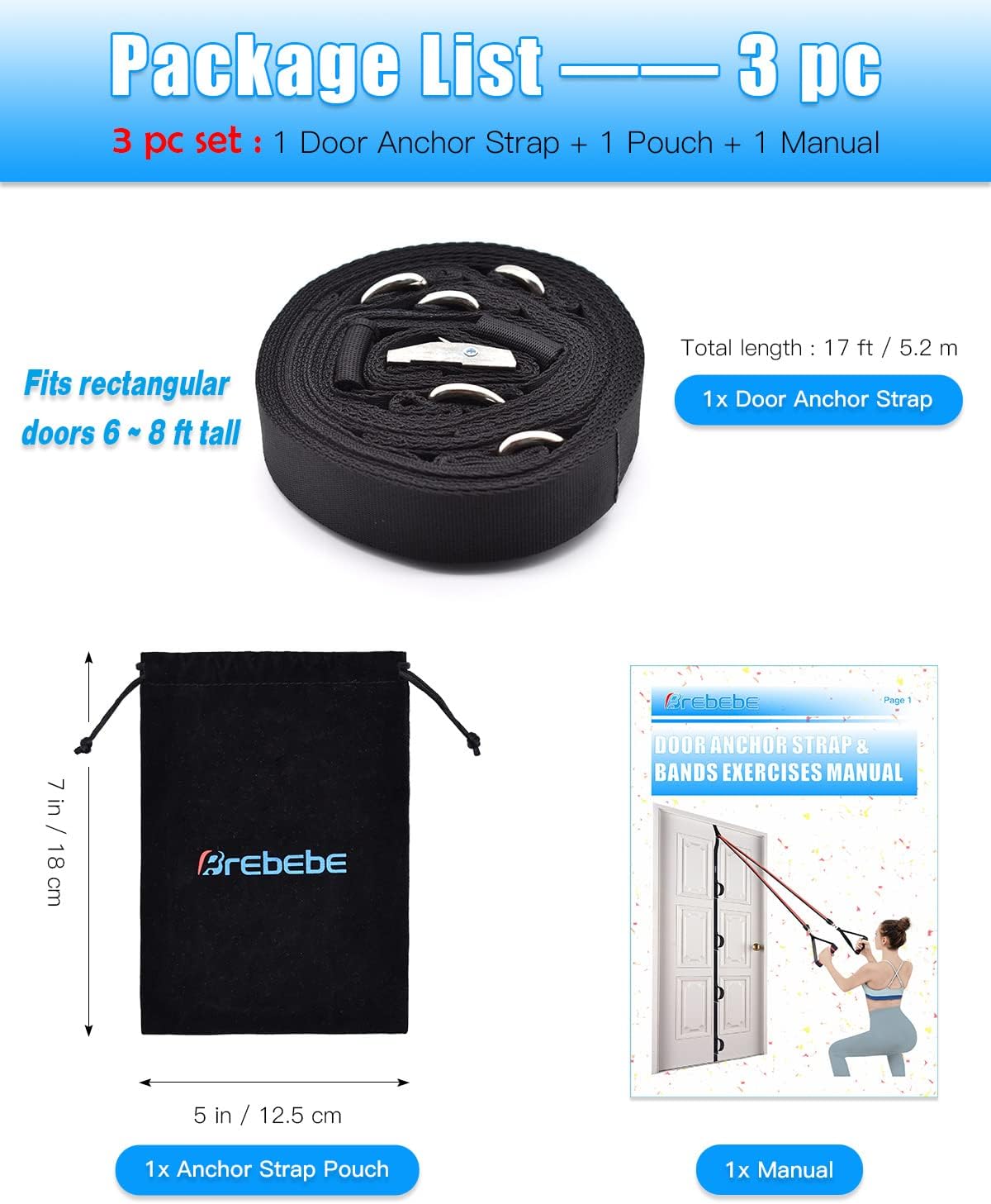Door Anchor Strap for Resistance Bands Exercises, Multi Point Anchor Gym Attachment for Home Fitness, Portable Door Band Resistance Workout Equipment, Easy to Install, Punch-Free, Nail-Free