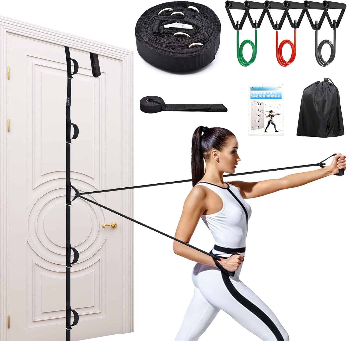 Door Anchor Strap for Resistance Bands Exercises, Multi Point Anchor Gym Attachment for Home Fitness, Portable Door Band Resistance Workout Equipment, Easy to Install, Punch-Free, Nail-Free