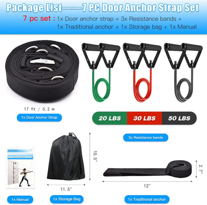 Door Anchor Strap for Resistance Bands Exercises, Multi Point Anchor Gym Attachment for Home Fitness, Portable Door Band Resistance Workout Equipment, Easy to Install, Punch-Free, Nail-Free