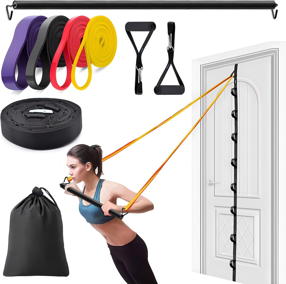 Door Anchor Strap for Resistance Bands Exercises, Multi Point Anchor Gym Attachment for Home Fitness, Portable Door Band Resistance Workout Equipment, Easy to Install, Punch-Free, Nail-Free