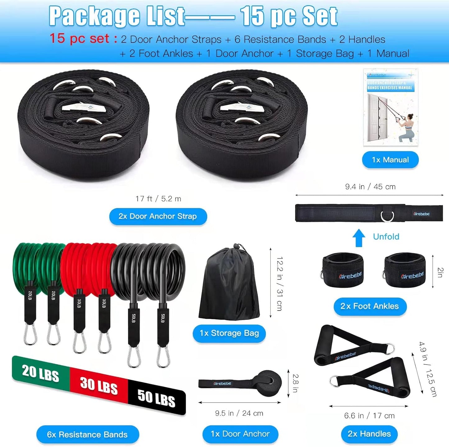 Door Anchor Strap for Resistance Bands Exercises, Multi Point Anchor Gym Attachment for Home Fitness, Portable Door Band Resistance Workout Equipment, Easy to Install, Punch-Free, Nail-Free