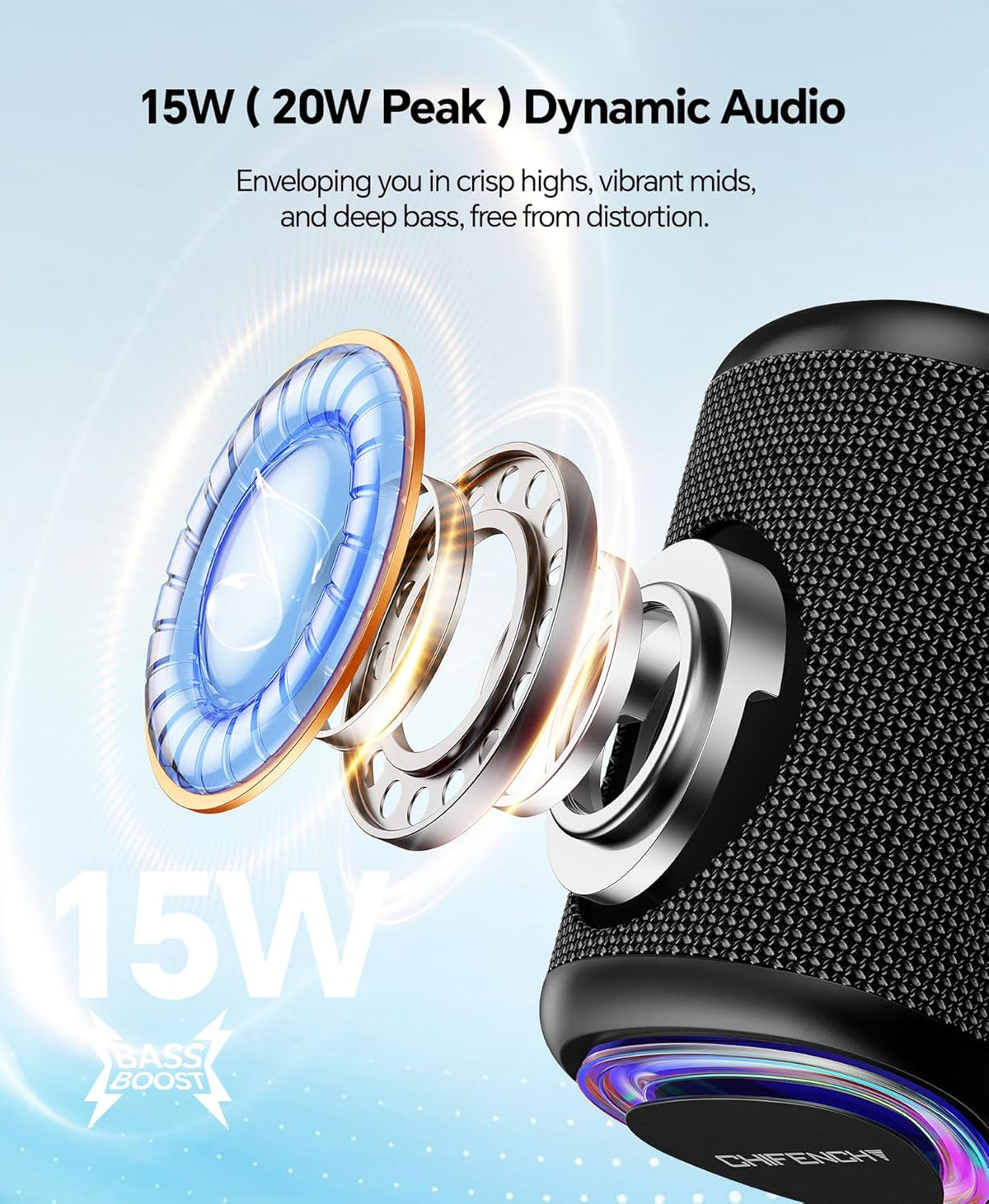 Portable Bluetooth Speaker Beach Essentials: IPX5 Waterproof for Outdoor/Powerful HD Sound/Dynamic Light/All Day Playtime/Wireless BT 5.3/TWS Pairing, Travel|Camping|Pool Accessorie, School Supplies