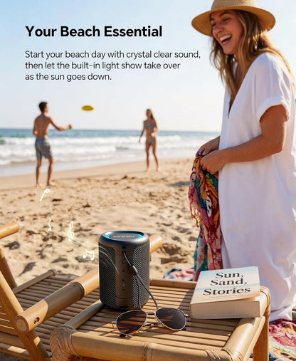 Portable Bluetooth Speaker Beach Essentials: IPX5 Waterproof for Outdoor/Powerful HD Sound/Dynamic Light/All Day Playtime/Wireless BT 5.3/TWS Pairing, Travel|Camping|Pool Accessorie, School Supplies