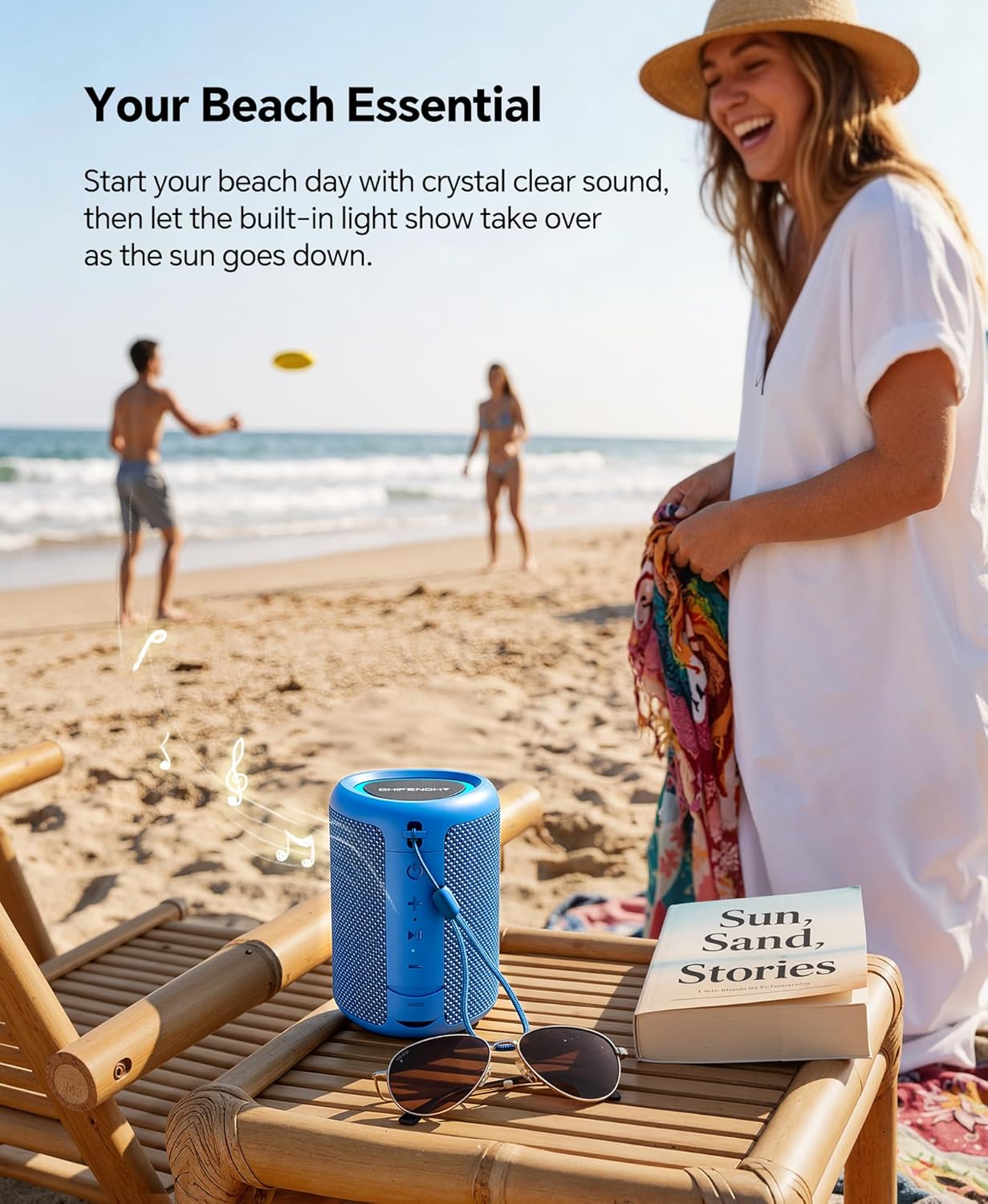 Portable Bluetooth Speaker Beach Essentials: IPX5 Waterproof for Outdoor/Powerful HD Sound/Dynamic Light/All Day Playtime/Wireless BT 5.3/TWS Pairing, Travel|Camping|Pool Accessorie, School Supplies