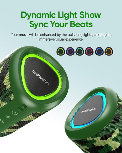 Portable Bluetooth Speaker Beach Essentials: IPX5 Waterproof for Outdoor/Powerful HD Sound/Dynamic Light/All Day Playtime/Wireless BT 5.3/TWS Pairing, Travel|Camping|Pool Accessorie, School Supplies