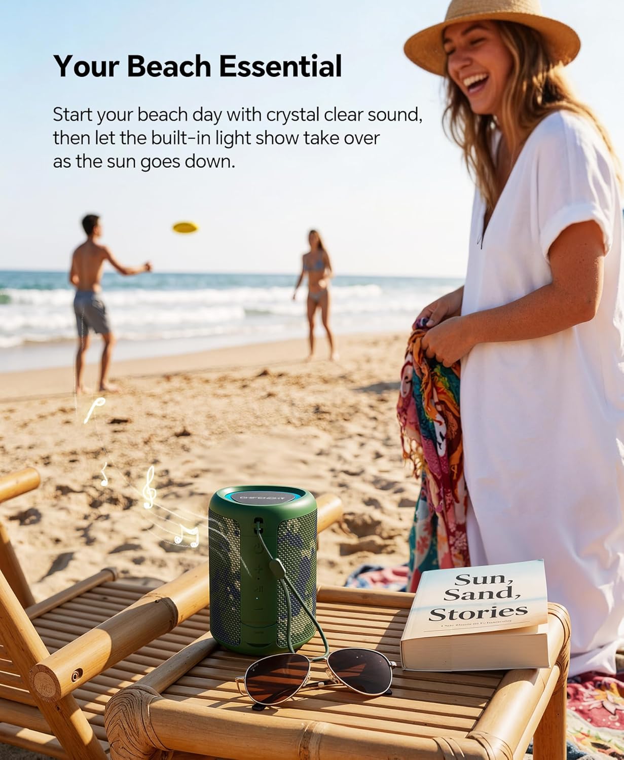 Portable Bluetooth Speaker Beach Essentials: IPX5 Waterproof for Outdoor/Powerful HD Sound/Dynamic Light/All Day Playtime/Wireless BT 5.3/TWS Pairing, Travel|Camping|Pool Accessorie, School Supplies