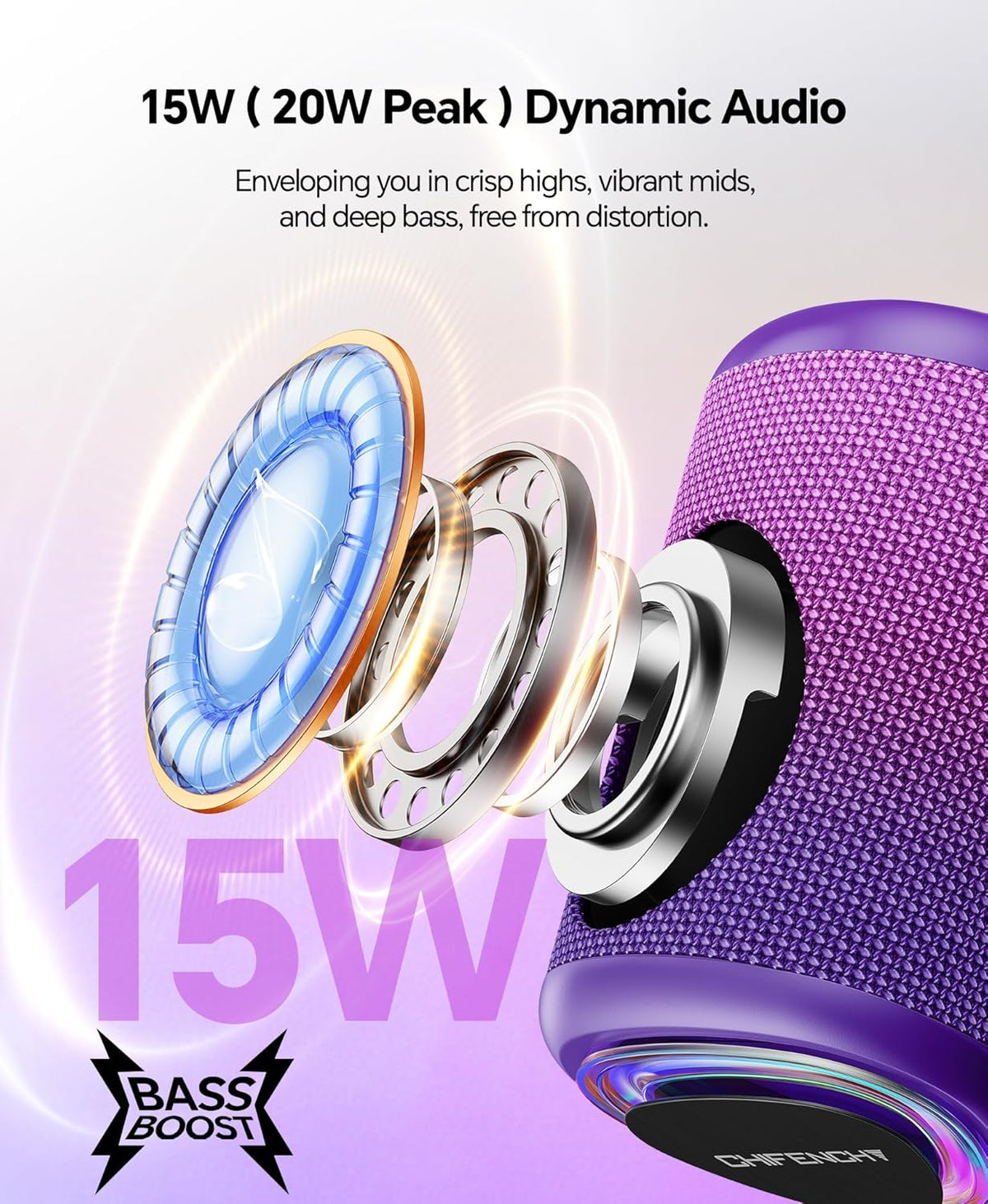 Portable Bluetooth Speaker Beach Essentials: IPX5 Waterproof for Outdoor/Powerful HD Sound/Dynamic Light/All Day Playtime/Wireless BT 5.3/TWS Pairing, Travel|Camping|Pool Accessorie, School Supplies