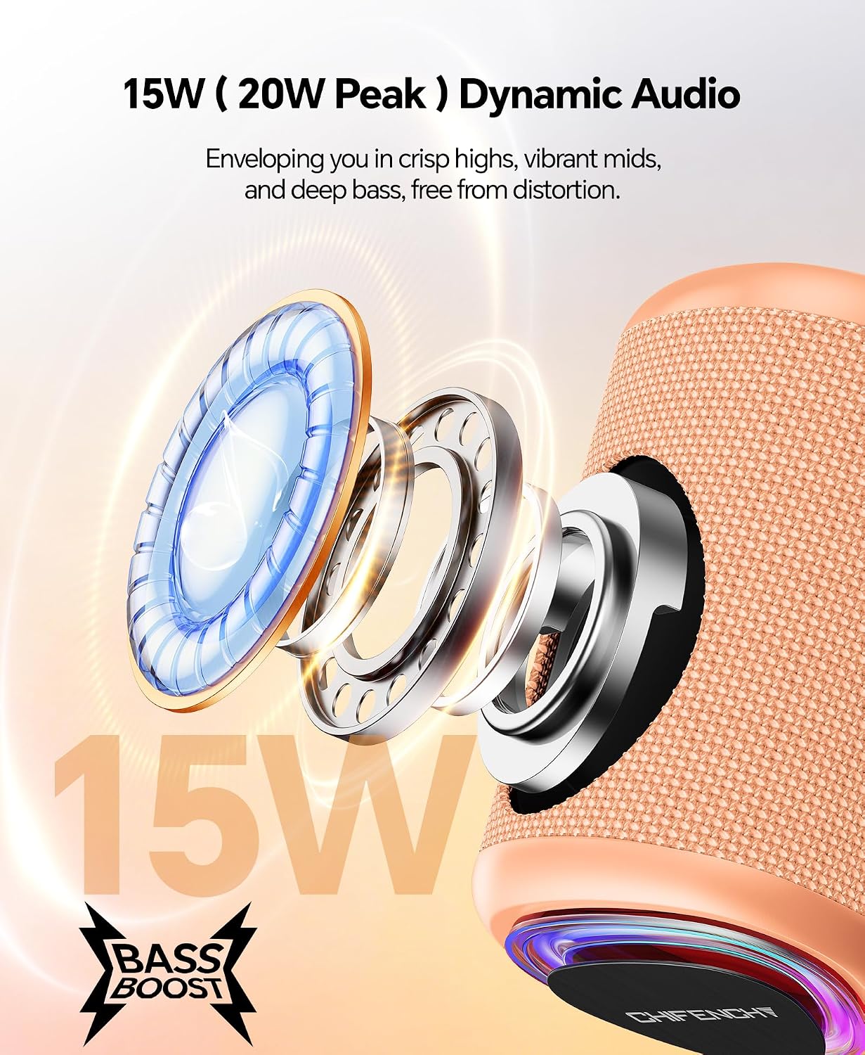 Portable Bluetooth Speaker Beach Essentials: IPX5 Waterproof for Outdoor/Powerful HD Sound/Dynamic Light/All Day Playtime/Wireless BT 5.3/TWS Pairing, Travel|Camping|Pool Accessorie, School Supplies