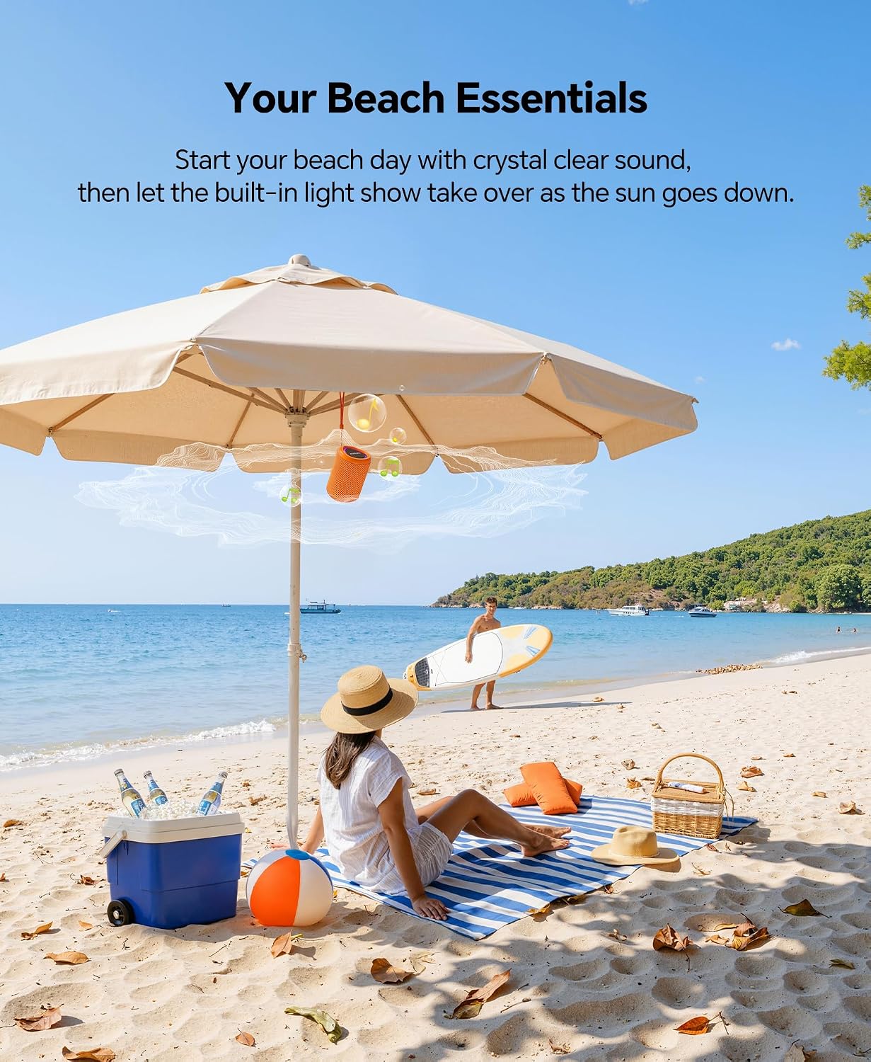 Portable Bluetooth Speaker Beach Essentials: IPX5 Waterproof for Outdoor/Powerful HD Sound/Dynamic Light/All Day Playtime/Wireless BT 5.3/TWS Pairing, Travel|Camping|Pool Accessorie, School Supplies