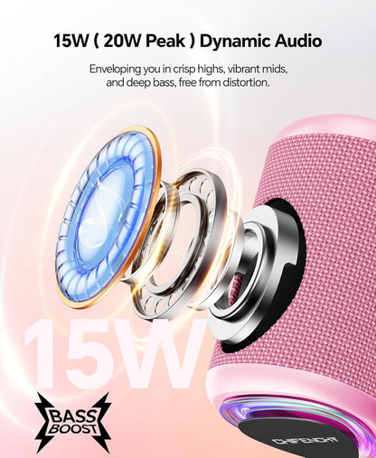Portable Bluetooth Speaker Beach Essentials: IPX5 Waterproof for Outdoor/Powerful HD Sound/Dynamic Light/All Day Playtime/Wireless BT 5.3/TWS Pairing, Travel|Camping|Pool Accessorie, School Supplies