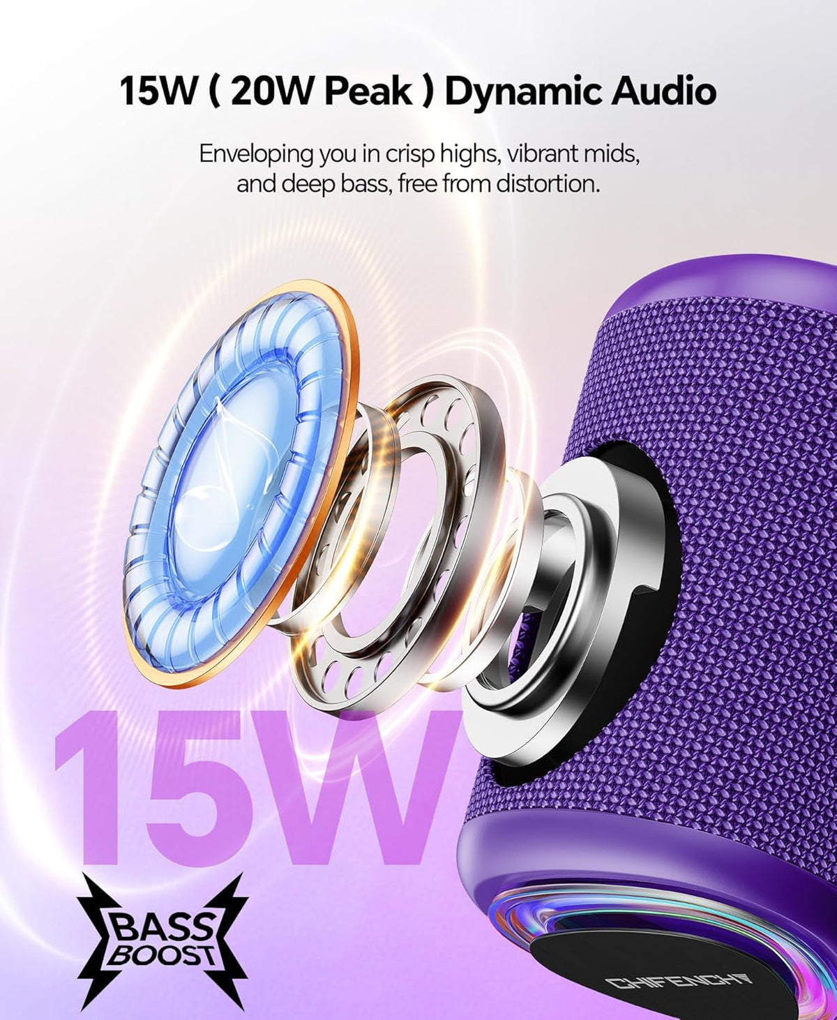 Portable Bluetooth Speaker Beach Essentials: IPX5 Waterproof for Outdoor/Powerful HD Sound/Dynamic Light/All Day Playtime/Wireless BT 5.3/TWS Pairing, Travel|Camping|Pool Accessorie, School Supplies