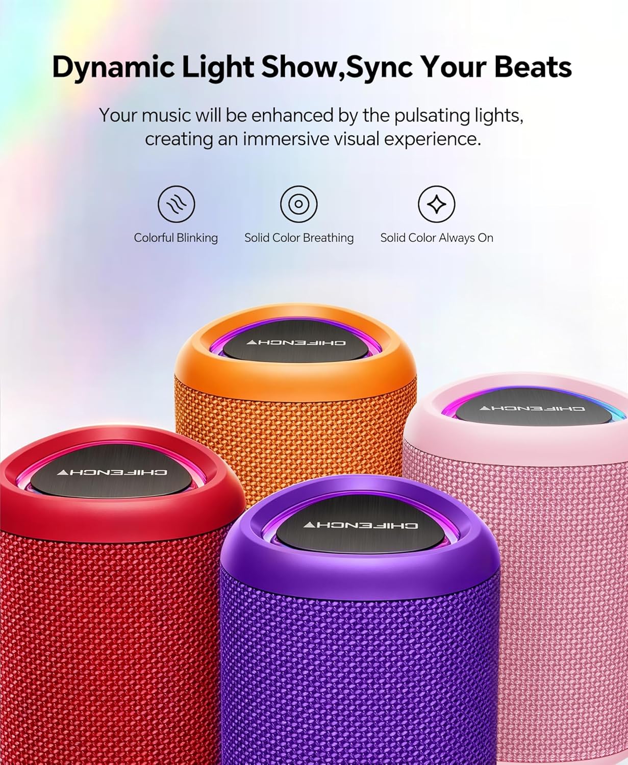 Portable Bluetooth Speaker Beach Essentials: IPX5 Waterproof for Outdoor/Powerful HD Sound/Dynamic Light/All Day Playtime/Wireless BT 5.3/TWS Pairing, Travel|Camping|Pool Accessorie, School Supplies