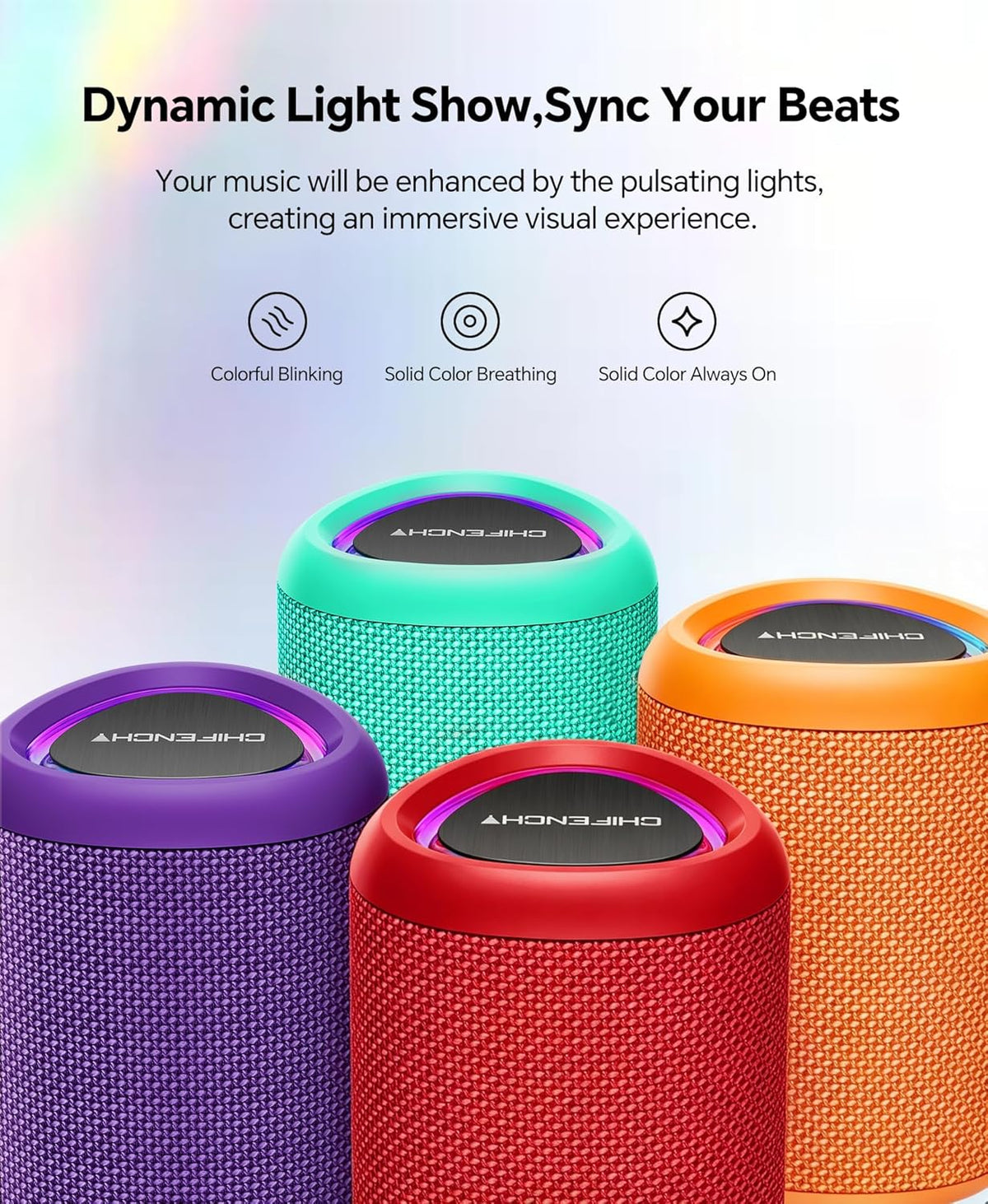 Portable Bluetooth Speaker Beach Essentials: IPX5 Waterproof for Outdoor/Powerful HD Sound/Dynamic Light/All Day Playtime/Wireless BT 5.3/TWS Pairing, Travel|Camping|Pool Accessorie, School Supplies