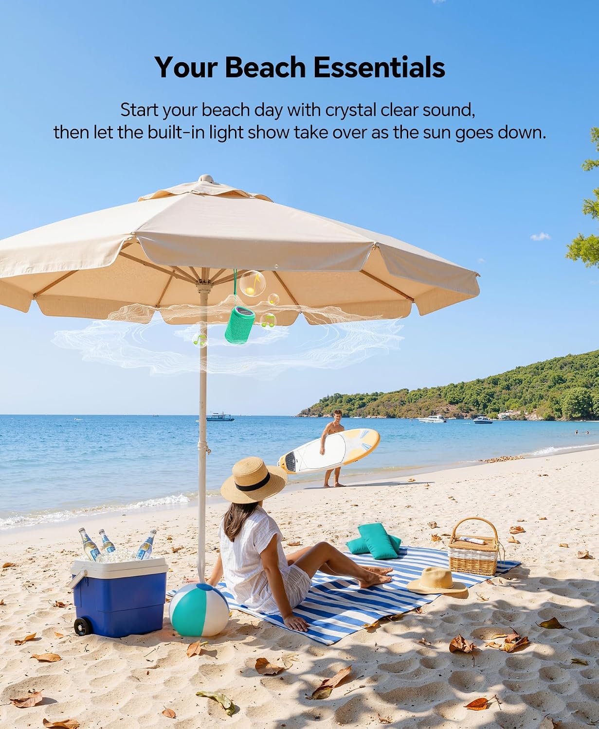 Portable Bluetooth Speaker Beach Essentials: IPX5 Waterproof for Outdoor/Powerful HD Sound/Dynamic Light/All Day Playtime/Wireless BT 5.3/TWS Pairing, Travel|Camping|Pool Accessorie, School Supplies