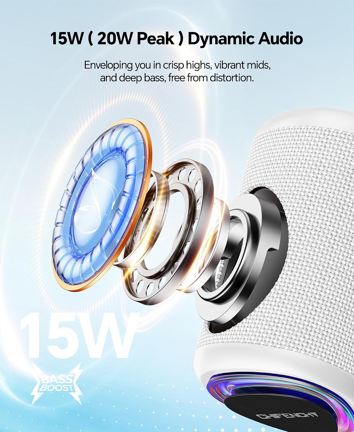 Portable Bluetooth Speaker Beach Essentials: IPX5 Waterproof for Outdoor/Powerful HD Sound/Dynamic Light/All Day Playtime/Wireless BT 5.3/TWS Pairing, Travel|Camping|Pool Accessorie, School Supplies