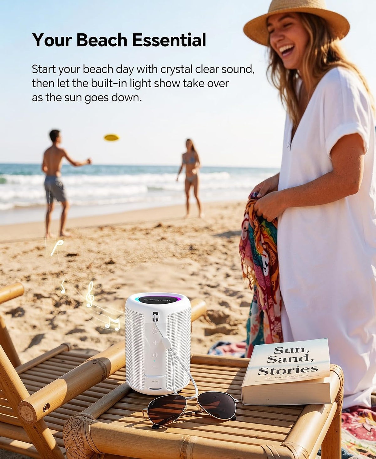 Portable Bluetooth Speaker Beach Essentials: IPX5 Waterproof for Outdoor/Powerful HD Sound/Dynamic Light/All Day Playtime/Wireless BT 5.3/TWS Pairing, Travel|Camping|Pool Accessorie, School Supplies