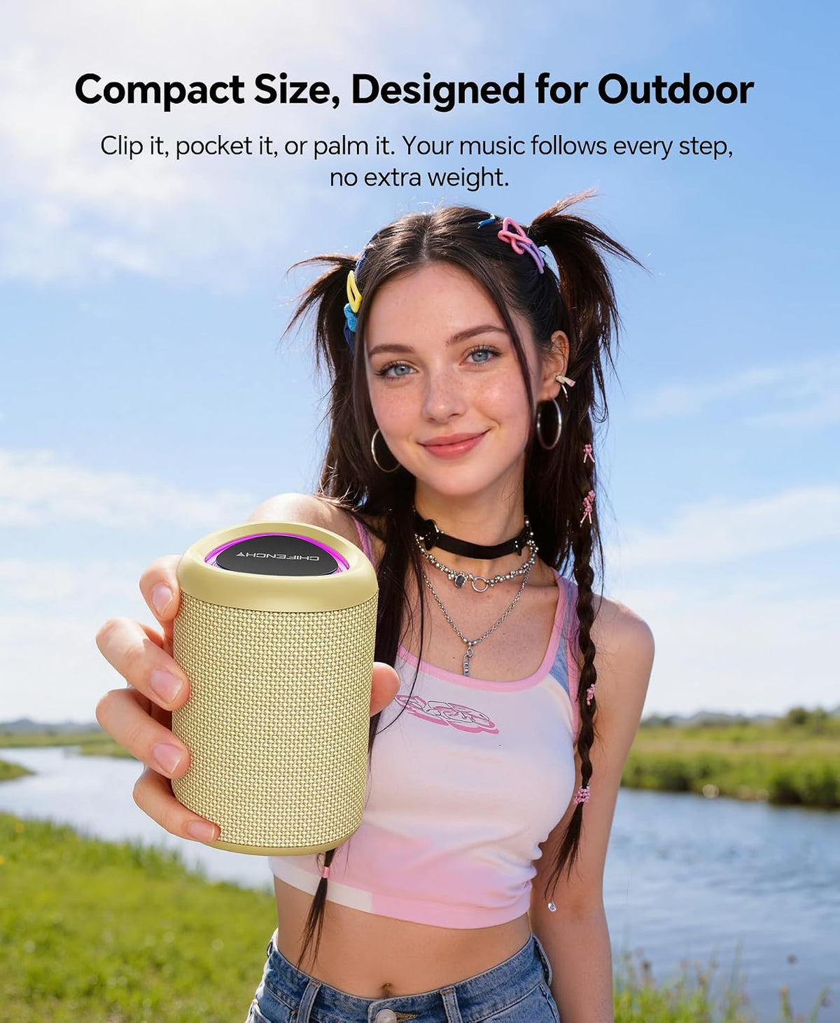 Portable Bluetooth Speaker Beach Essentials: IPX5 Waterproof for Outdoor/Powerful HD Sound/Dynamic Light/All Day Playtime/Wireless BT 5.3/TWS Pairing, Travel|Camping|Pool Accessorie, School Supplies