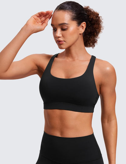 Naked Feeling Strappy Sports Bras | Medium Support, Removable Pads, Yoga, Sleek, Scoop Neck, for Women