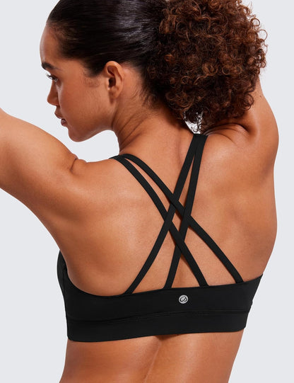 Naked Feeling Strappy Sports Bras | Medium Support, Removable Pads, Yoga, Sleek, Scoop Neck, for Women