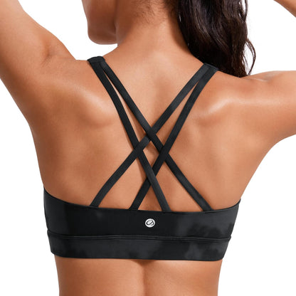 Naked Feeling Strappy Sports Bras | Medium Support, Removable Pads, Yoga, Sleek, Scoop Neck, for Women