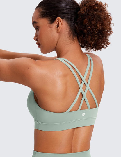 Naked Feeling Strappy Sports Bras | Medium Support, Removable Pads, Yoga, Sleek, Scoop Neck, for Women