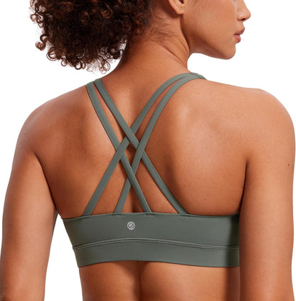 Naked Feeling Strappy Sports Bras | Medium Support, Removable Pads, Yoga, Sleek, Scoop Neck, for Women