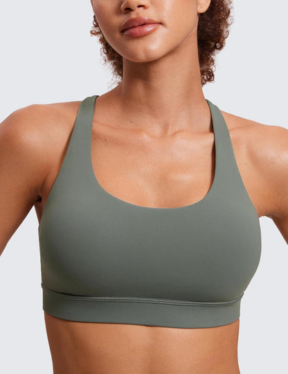 Naked Feeling Strappy Sports Bras | Medium Support, Removable Pads, Yoga, Sleek, Scoop Neck, for Women