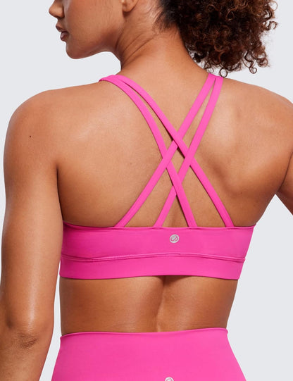 Naked Feeling Strappy Sports Bras | Medium Support, Removable Pads, Yoga, Sleek, Scoop Neck, for Women