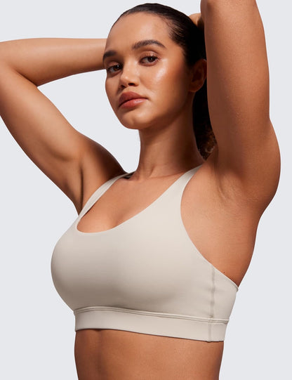 Naked Feeling Strappy Sports Bras | Medium Support, Removable Pads, Yoga, Sleek, Scoop Neck, for Women