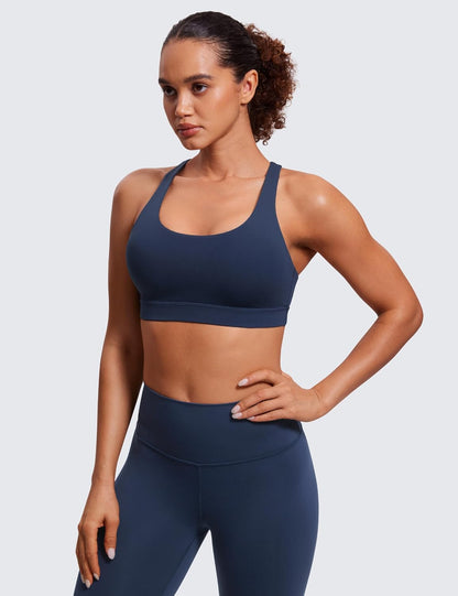 Naked Feeling Strappy Sports Bras | Medium Support, Removable Pads, Yoga, Sleek, Scoop Neck, for Women