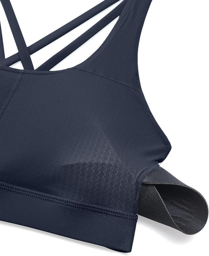 Naked Feeling Strappy Sports Bras | Medium Support, Removable Pads, Yoga, Sleek, Scoop Neck, for Women