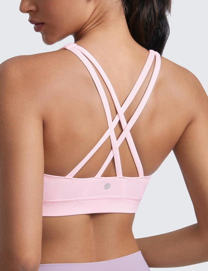 Naked Feeling Strappy Sports Bras | Medium Support, Removable Pads, Yoga, Sleek, Scoop Neck, for Women