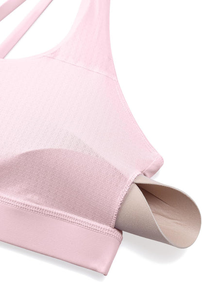 Naked Feeling Strappy Sports Bras | Medium Support, Removable Pads, Yoga, Sleek, Scoop Neck, for Women