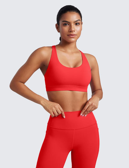 Naked Feeling Strappy Sports Bras | Medium Support, Removable Pads, Yoga, Sleek, Scoop Neck, for Women