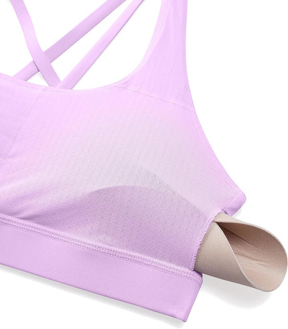 Naked Feeling Strappy Sports Bras | Medium Support, Removable Pads, Yoga, Sleek, Scoop Neck, for Women
