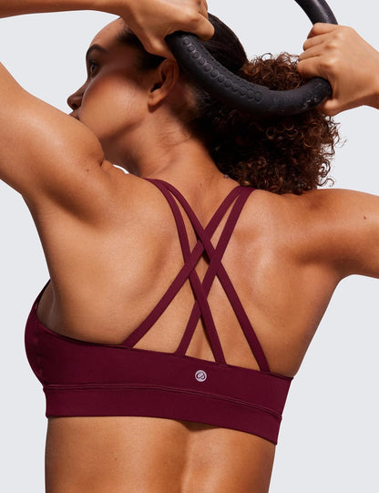 Naked Feeling Strappy Sports Bras | Medium Support, Removable Pads, Yoga, Sleek, Scoop Neck, for Women