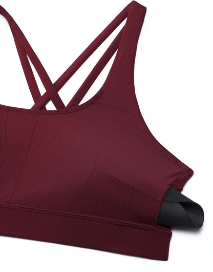 Naked Feeling Strappy Sports Bras | Medium Support, Removable Pads, Yoga, Sleek, Scoop Neck, for Women