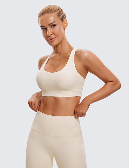 Naked Feeling Strappy Sports Bras | Medium Support, Removable Pads, Yoga, Sleek, Scoop Neck, for Women