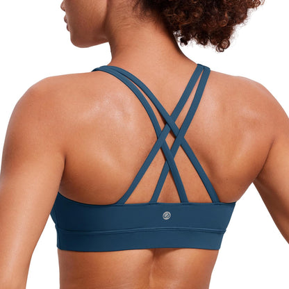 Naked Feeling Strappy Sports Bras | Medium Support, Removable Pads, Yoga, Sleek, Scoop Neck, for Women