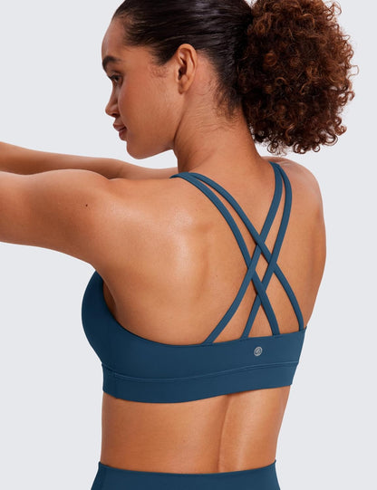 Naked Feeling Strappy Sports Bras | Medium Support, Removable Pads, Yoga, Sleek, Scoop Neck, for Women