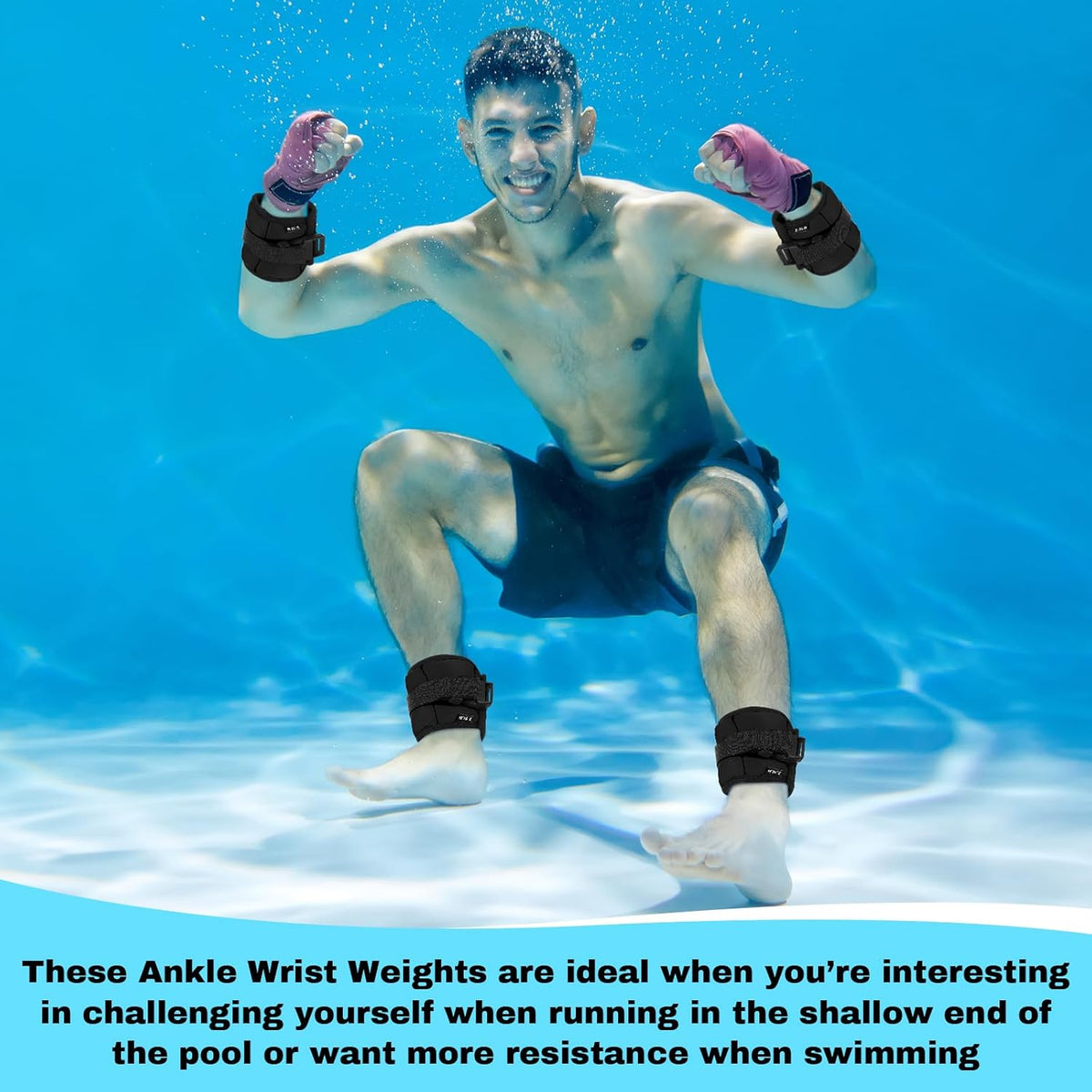 2 Pairs Ankle Wrist Weights for Land or Aquatic Exercise Aqua Cuffs Aqua Aerobics Fitness Bands for Ankle and Wrist Adjustable Weights for Swimming Pool Workout Equipment
